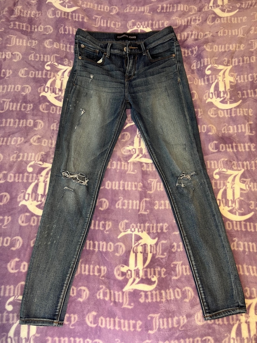 Express Jeans Distressed Faded Straight Leg Denim Size 2